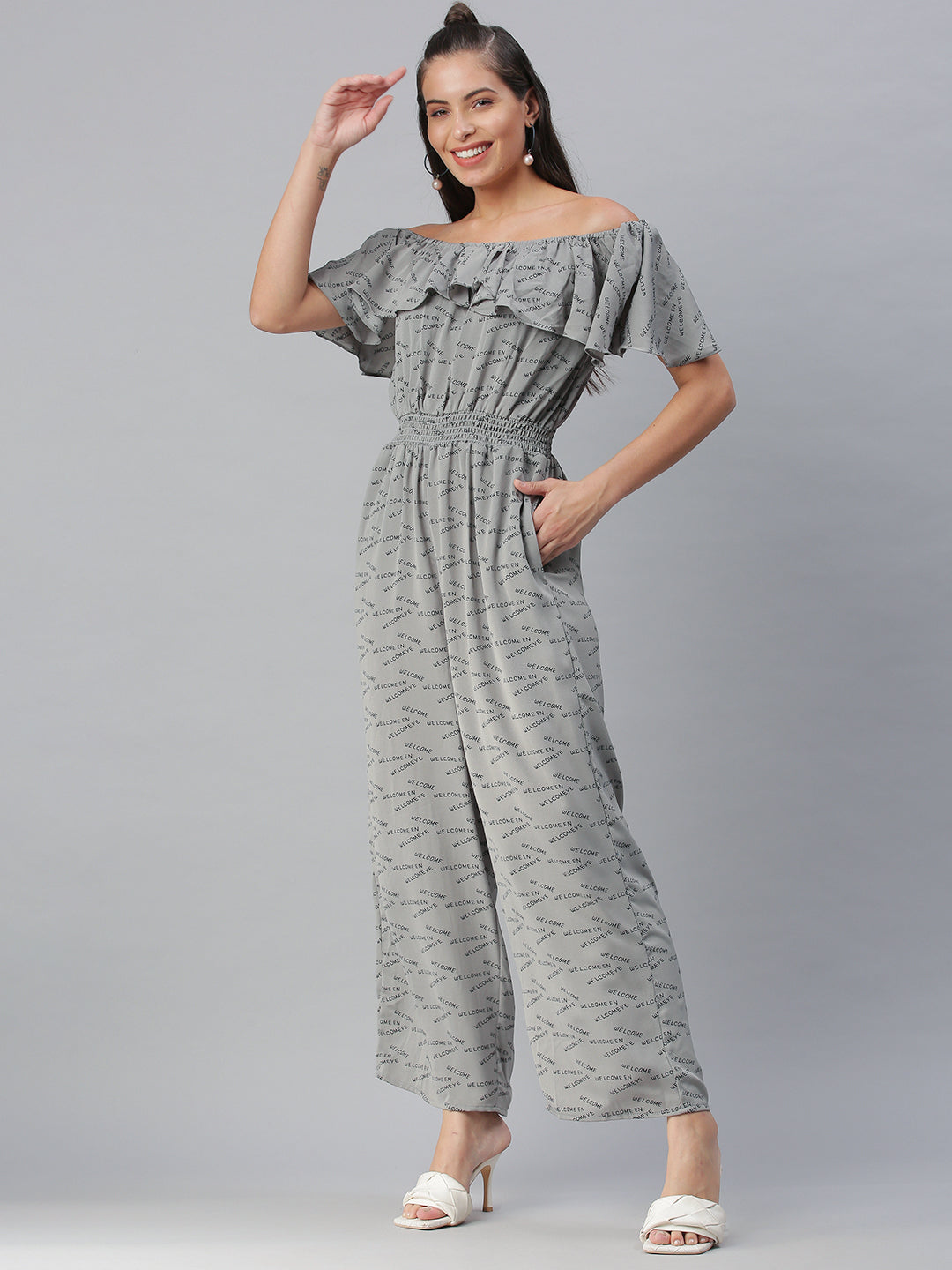 Women's Grey Printed Jumpsuit