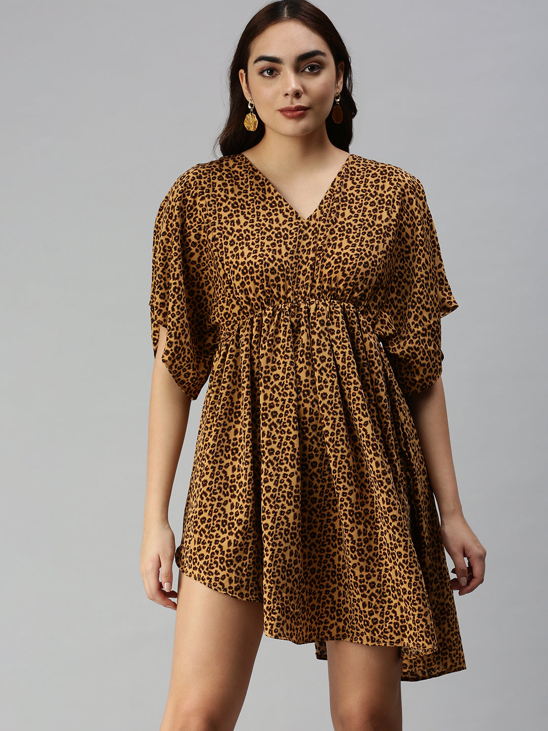 Women Brown Printed Empire Dress