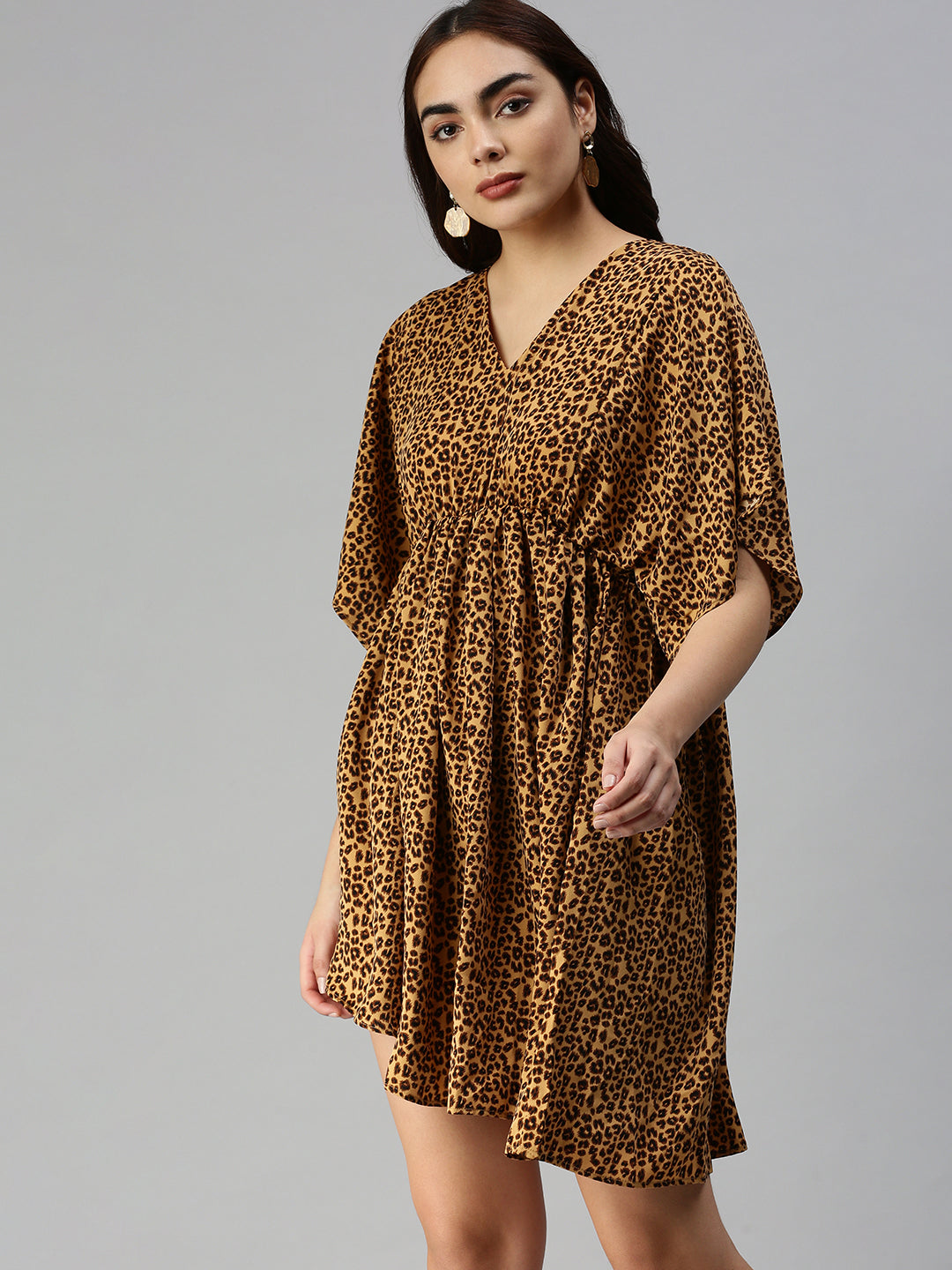 Women Brown Printed Empire Dress