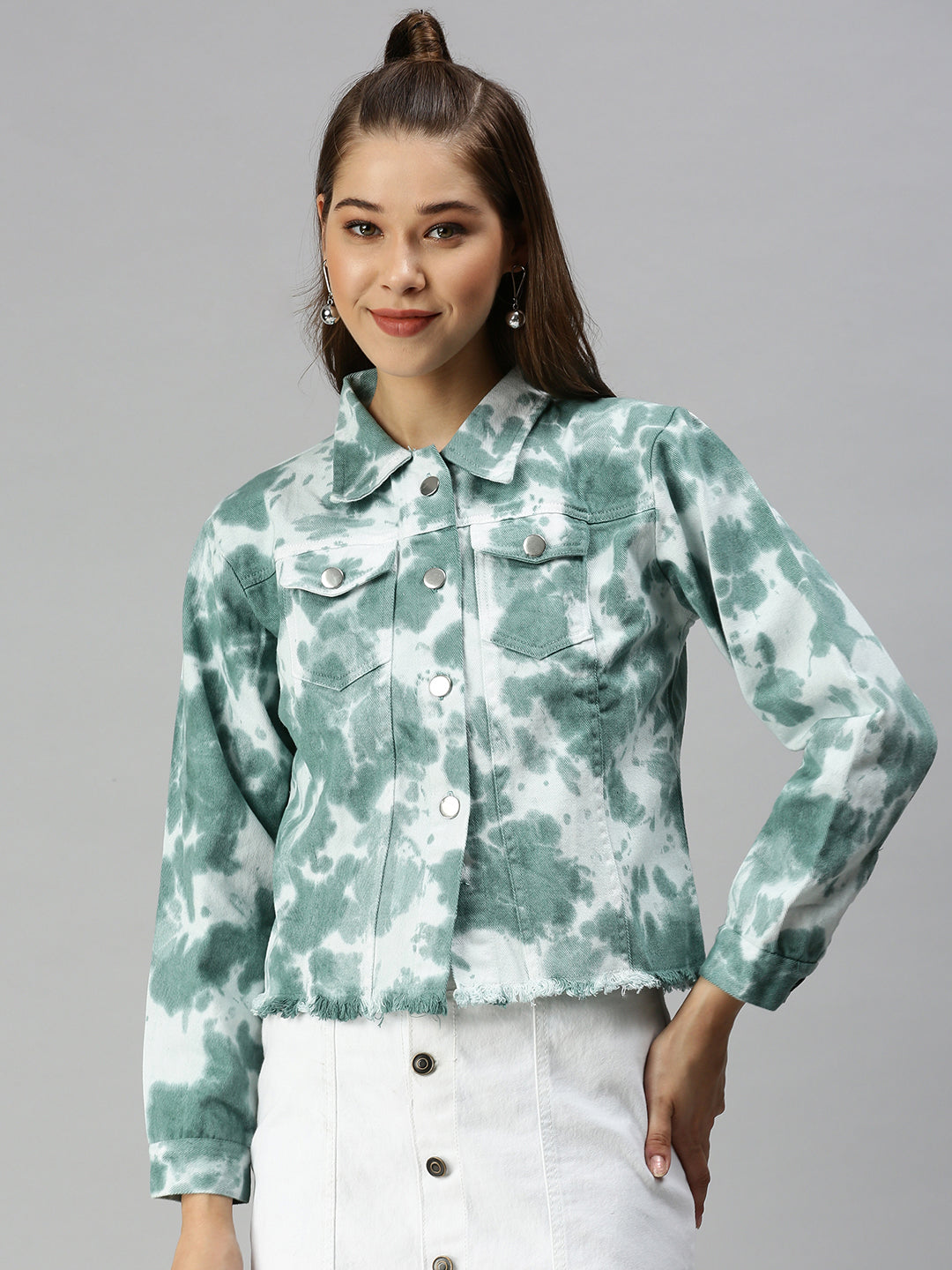 Women's White Tie Dye Denim Jacket Jackets