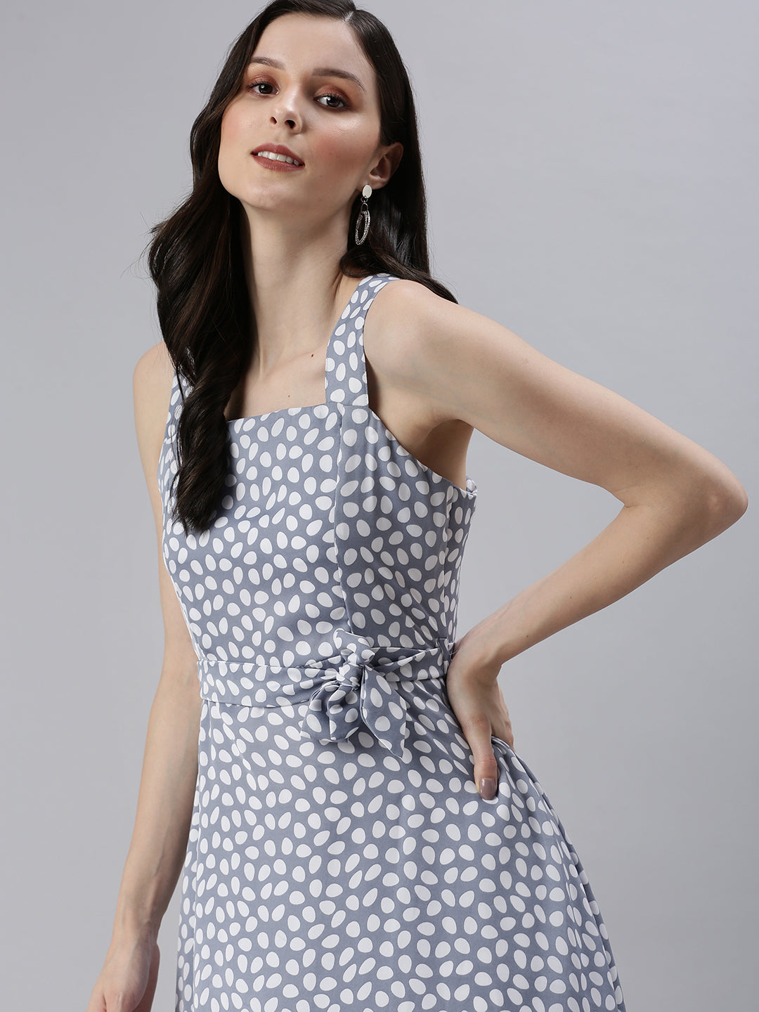 Women's Polka Dots Blue Fit and Flare Dress