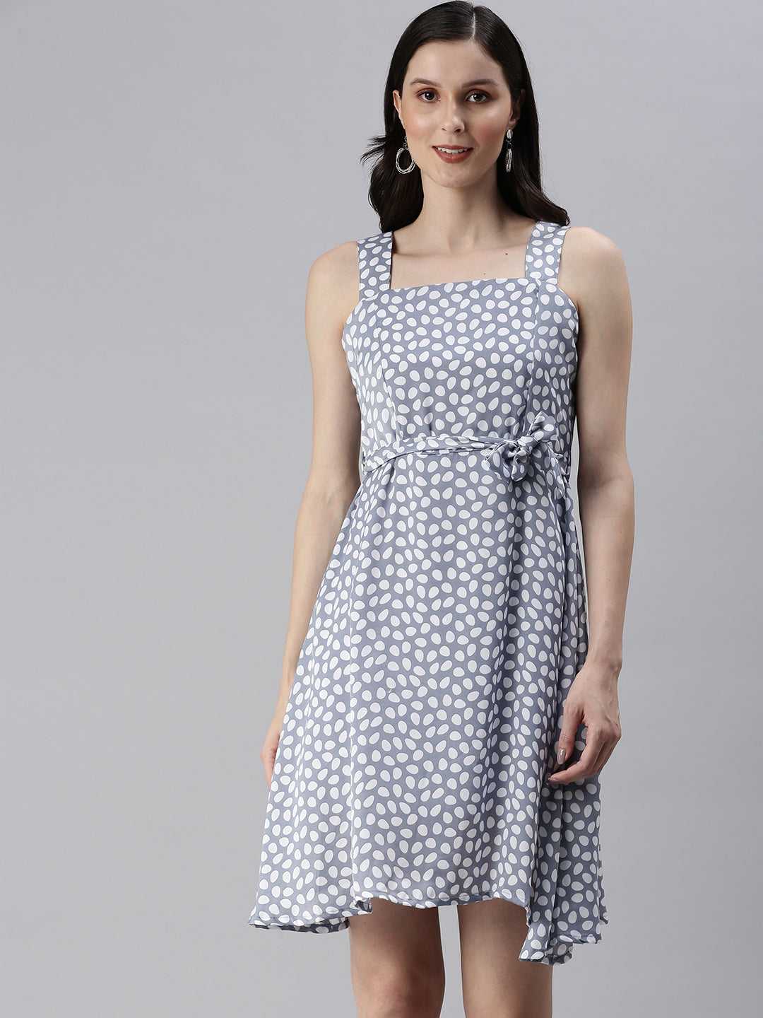 Women's Polka Dots Blue Fit and Flare Dress