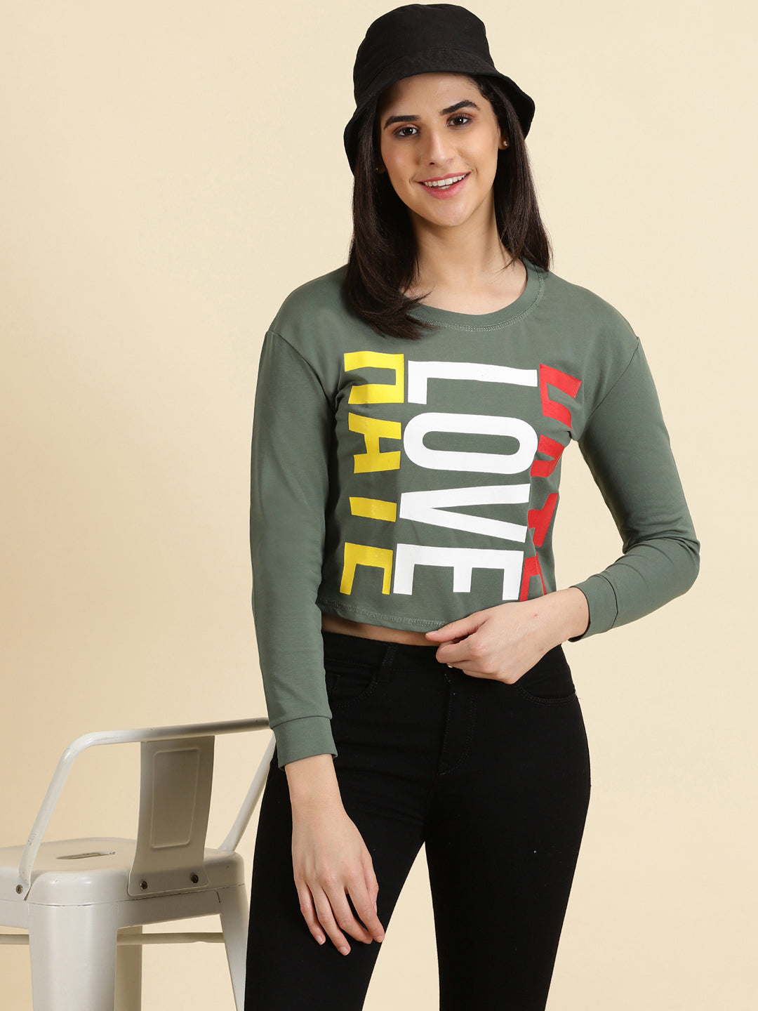 Women's Olive Solid Top