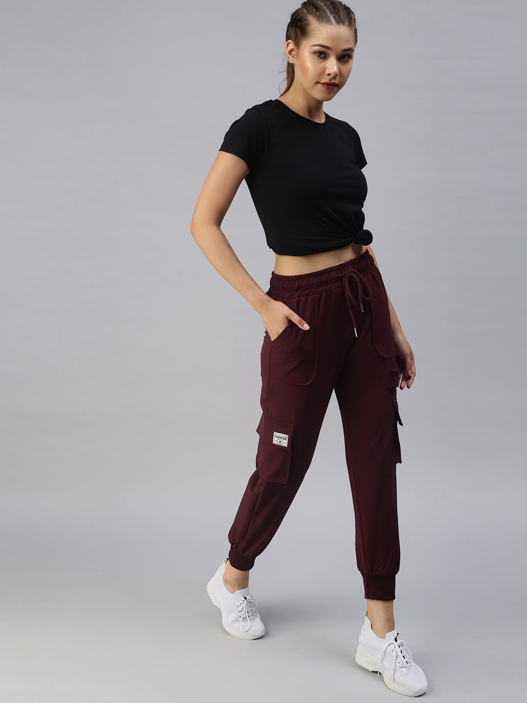 Women's Burgundy Solid Joggers Track Pant