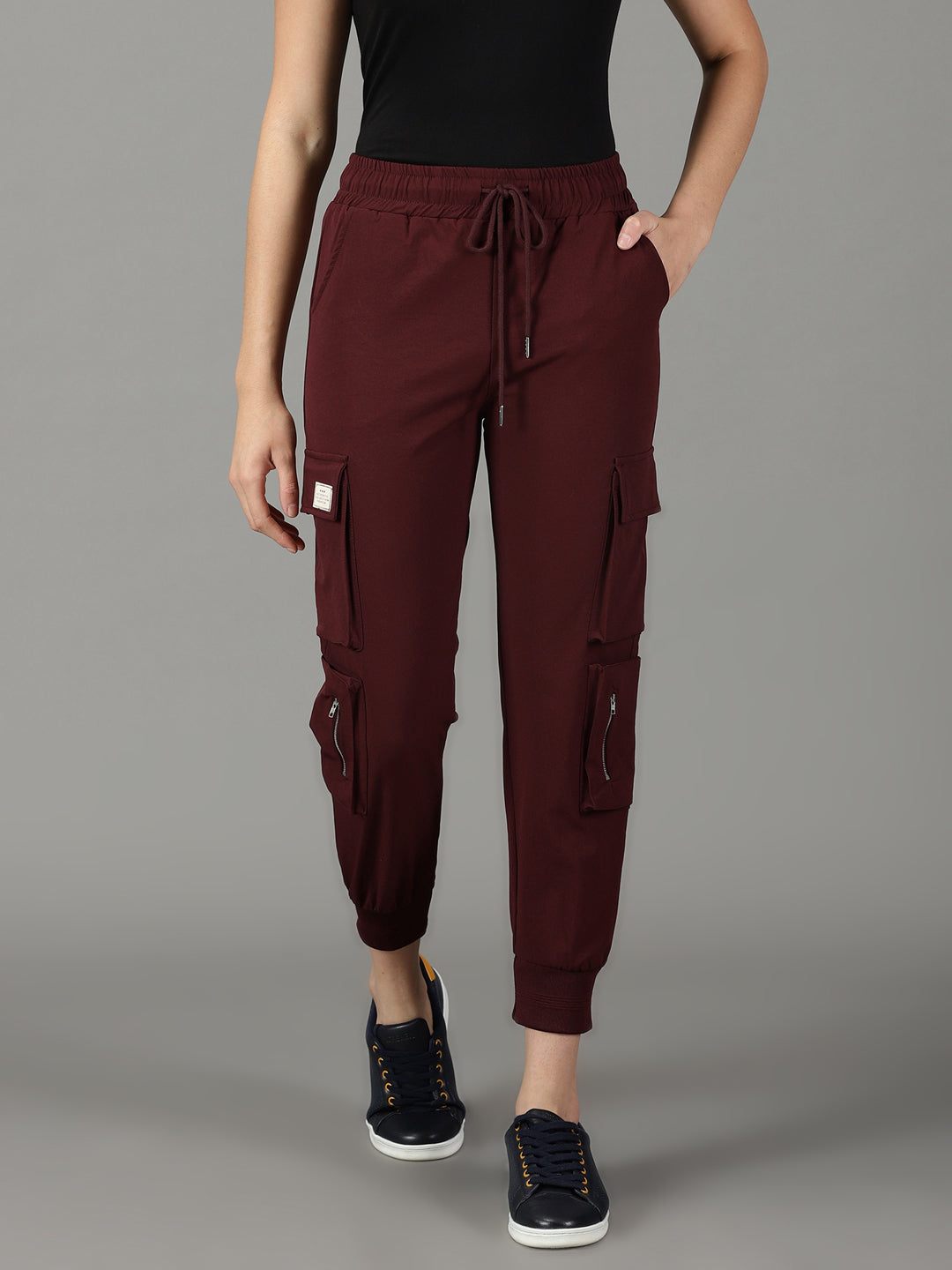 Women's Burgundy Solid Track Pant
