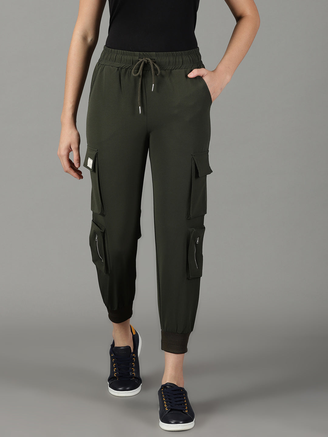 Women's Olive Solid Track Pant