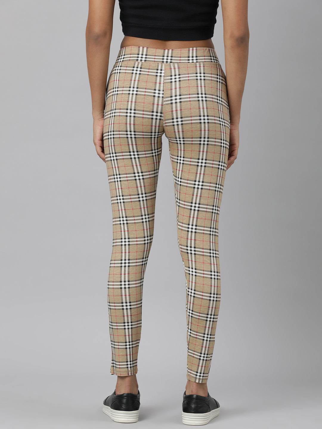 Women Beige Checked Trackapant