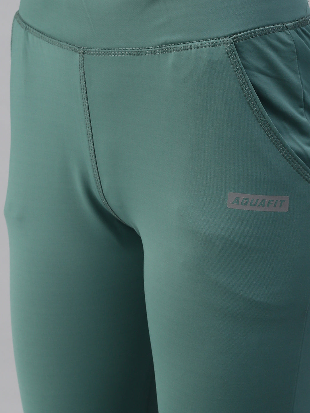 Women's Green Solid Track Pants
