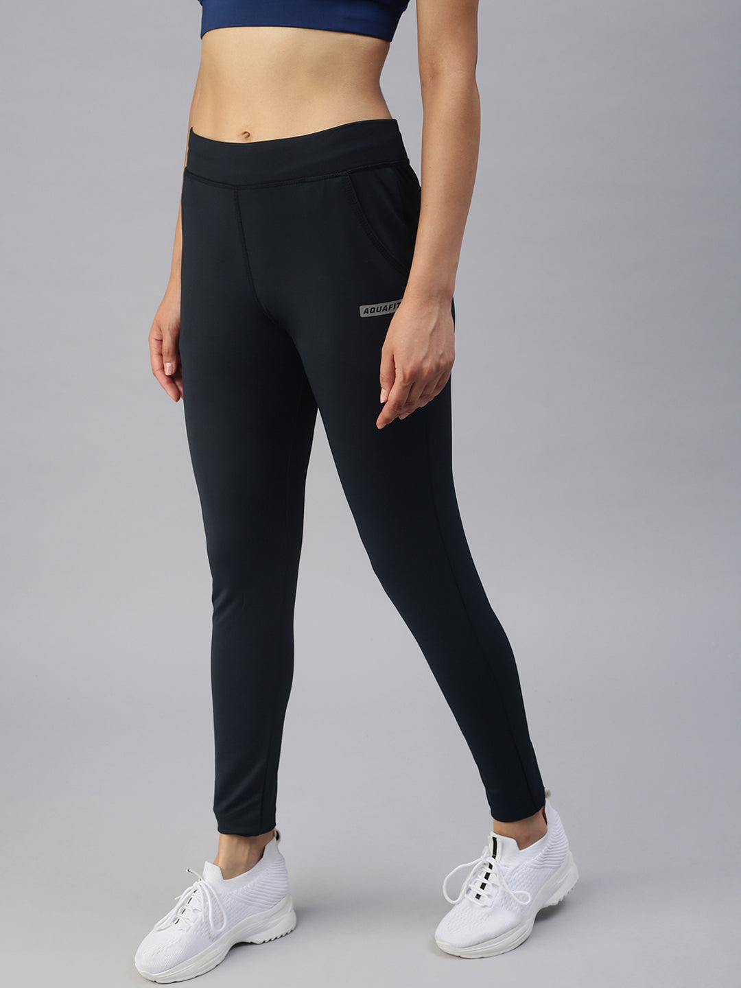 Women's Navy Blue Solid Track Pants