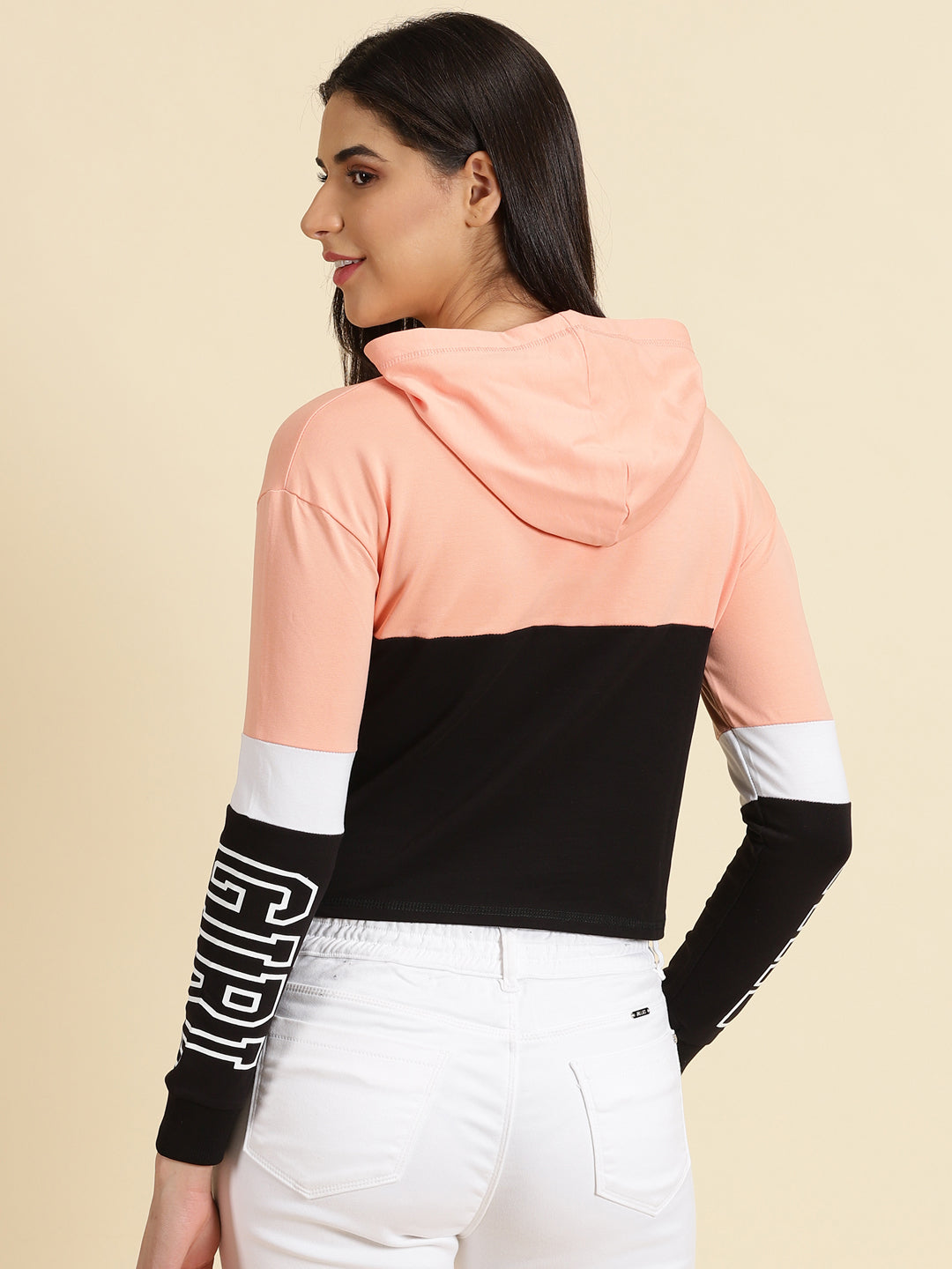 Women's Peach Colourblock Sweatshirt