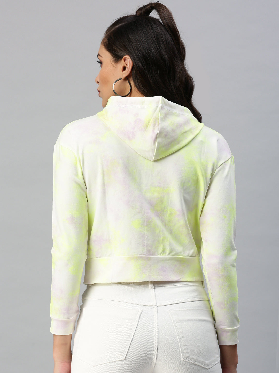 Women's White Solid Crop Front-Open Sweatshirt