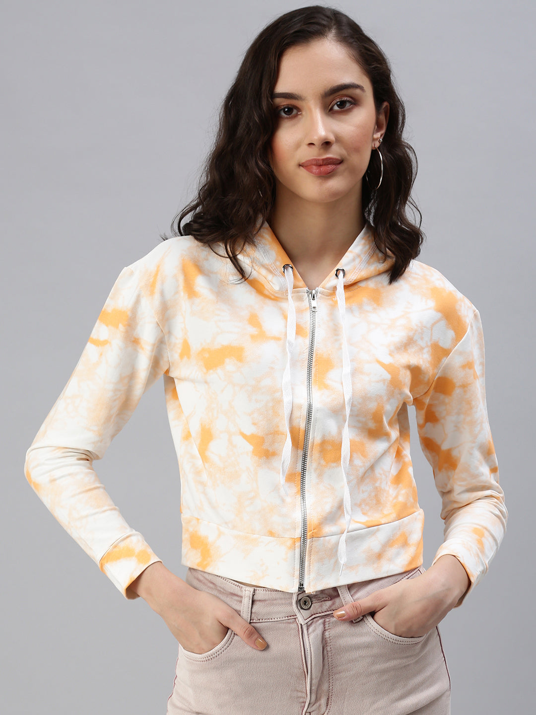 Women's White Colourblock Crop SweatShirt