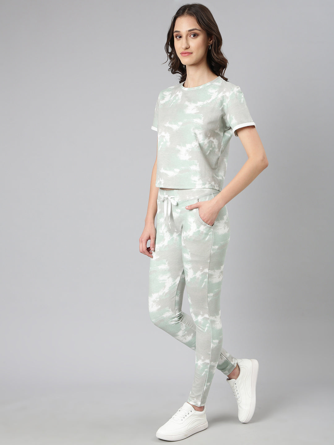 Women Sea Green Tie Dye Tracksuit