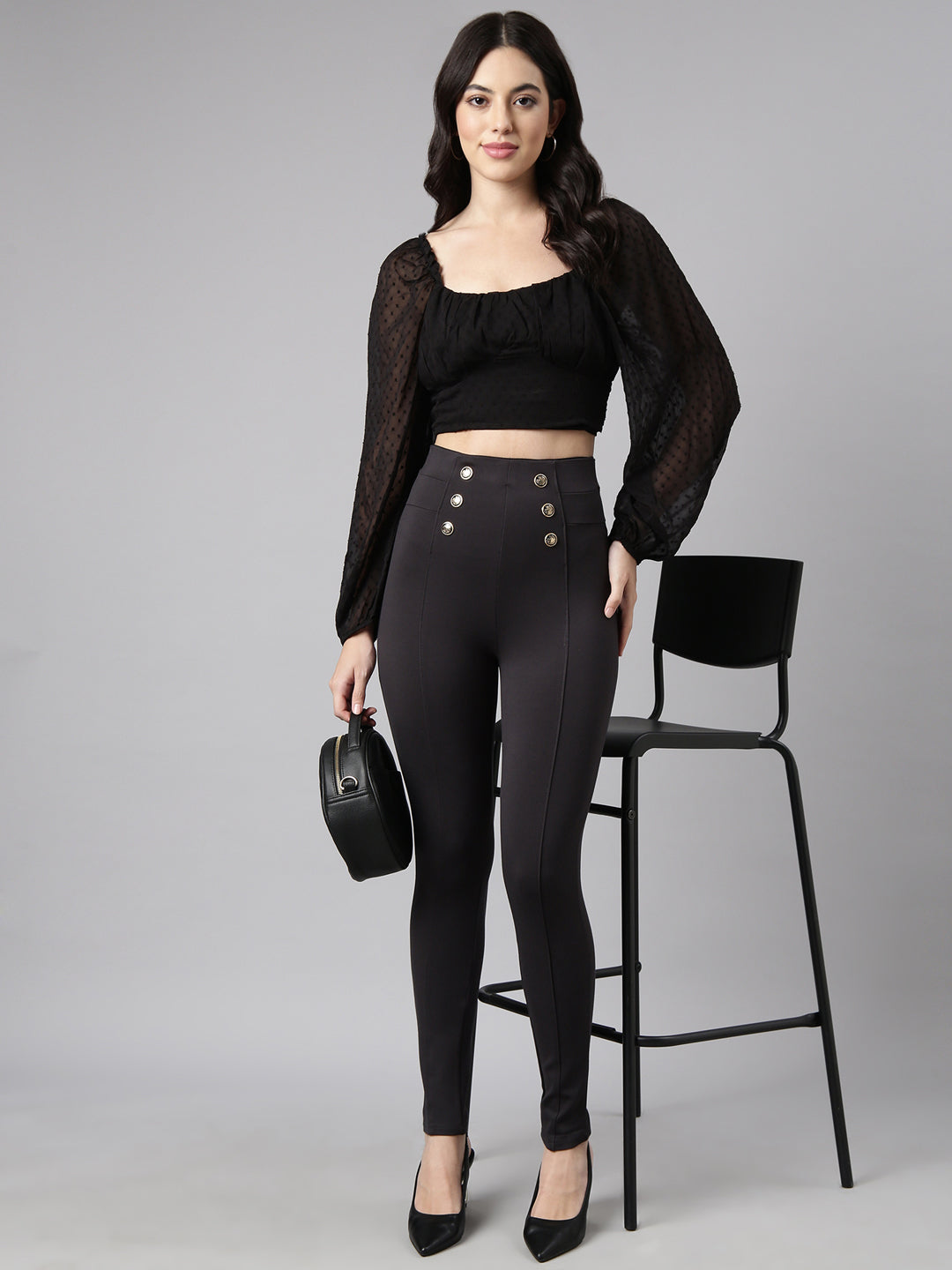 Women Solid Charcoal Skinny Fit Jeggings