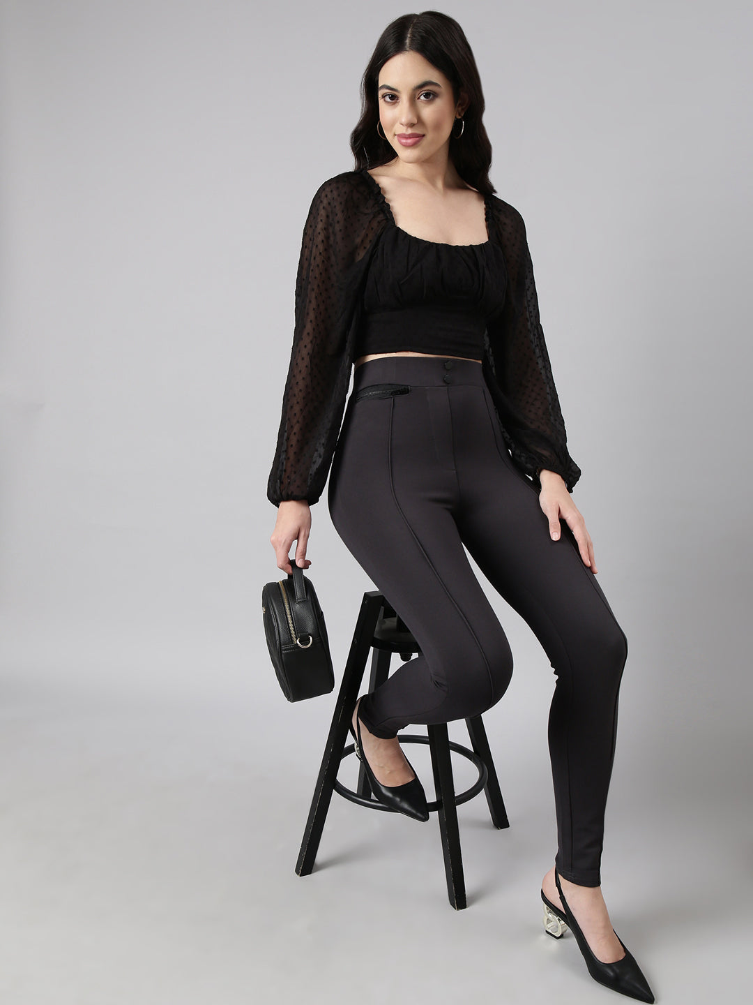 Women Solid Charcoal Skinny Fit Jeggings