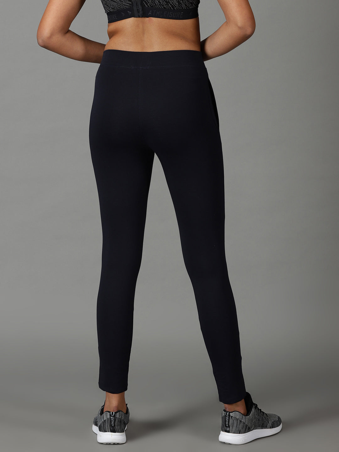 Women's Navy Blue Solid Track Pant