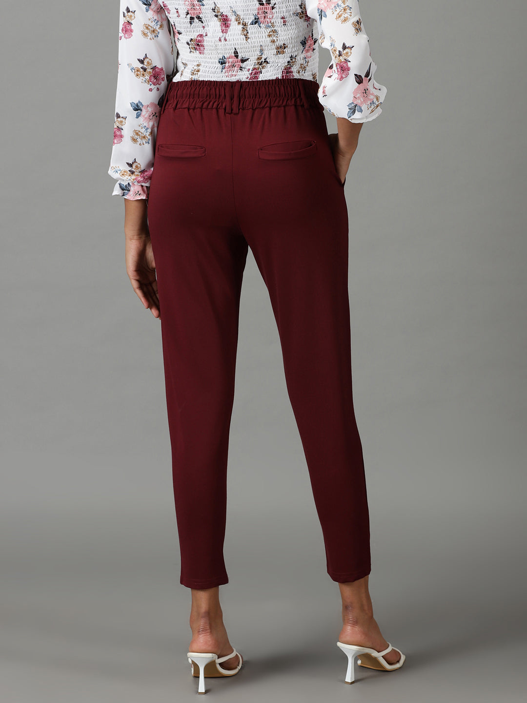 Women's Burgundy Solid Track Pant