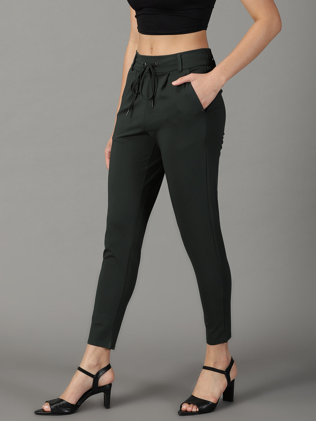 Women's Green Solid Track Pant
