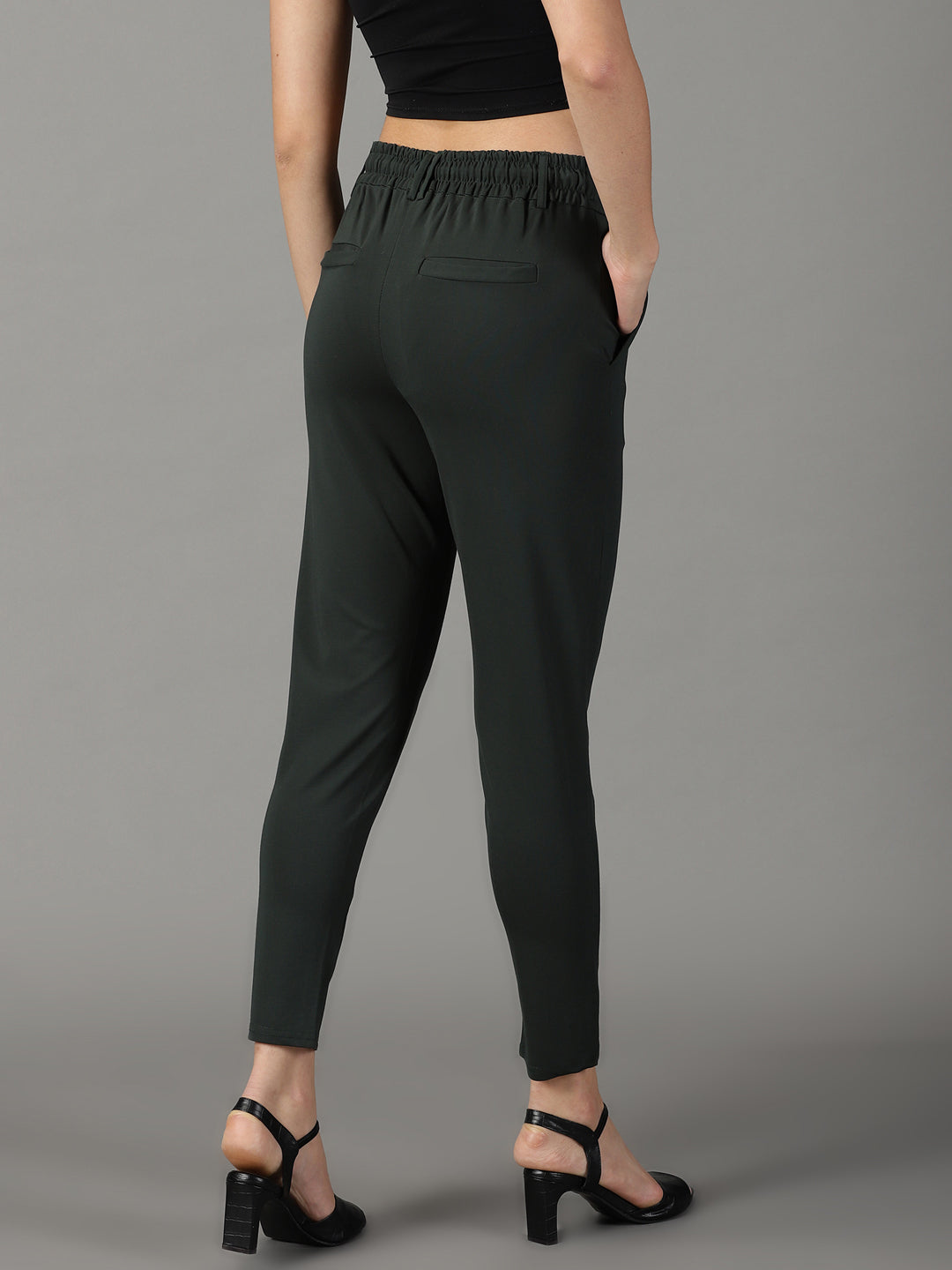 Women's Green Solid Track Pant