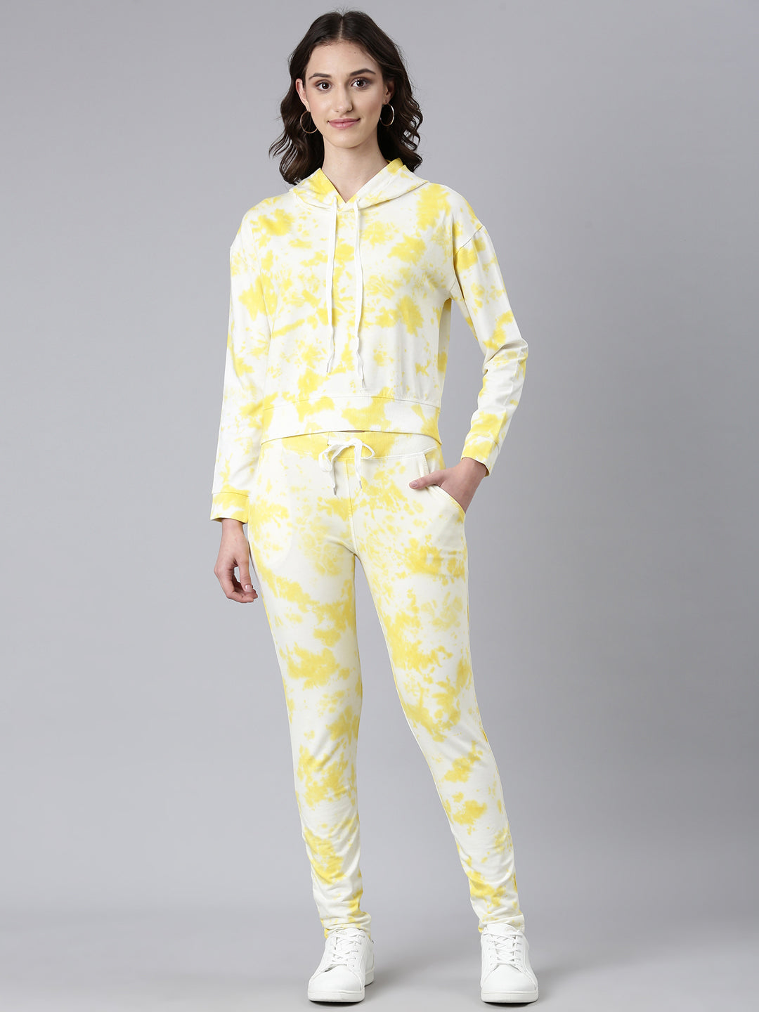 Women Yellow Tie Dye Tracksuit