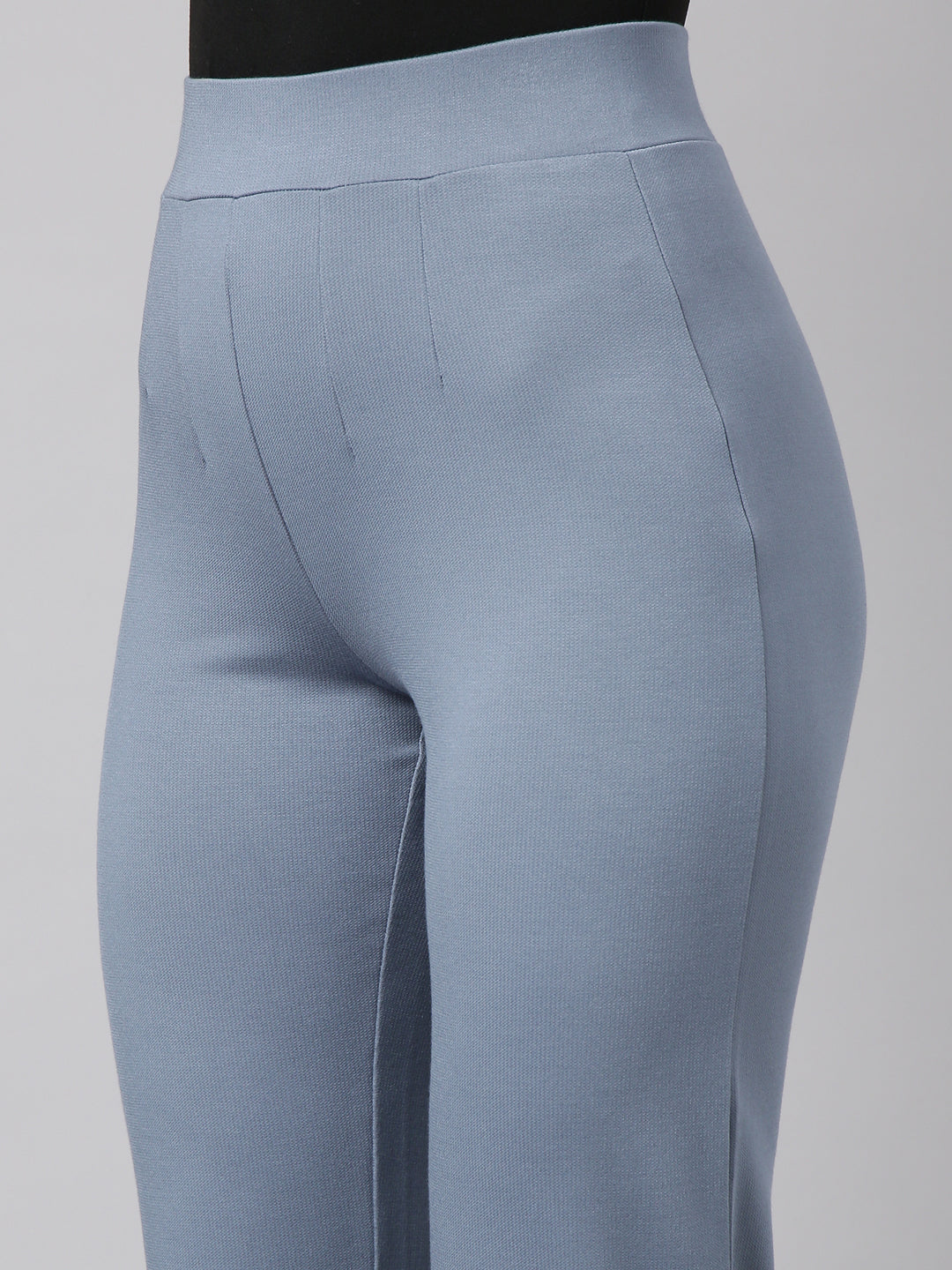 Women Self Design Blue Regular Trousers