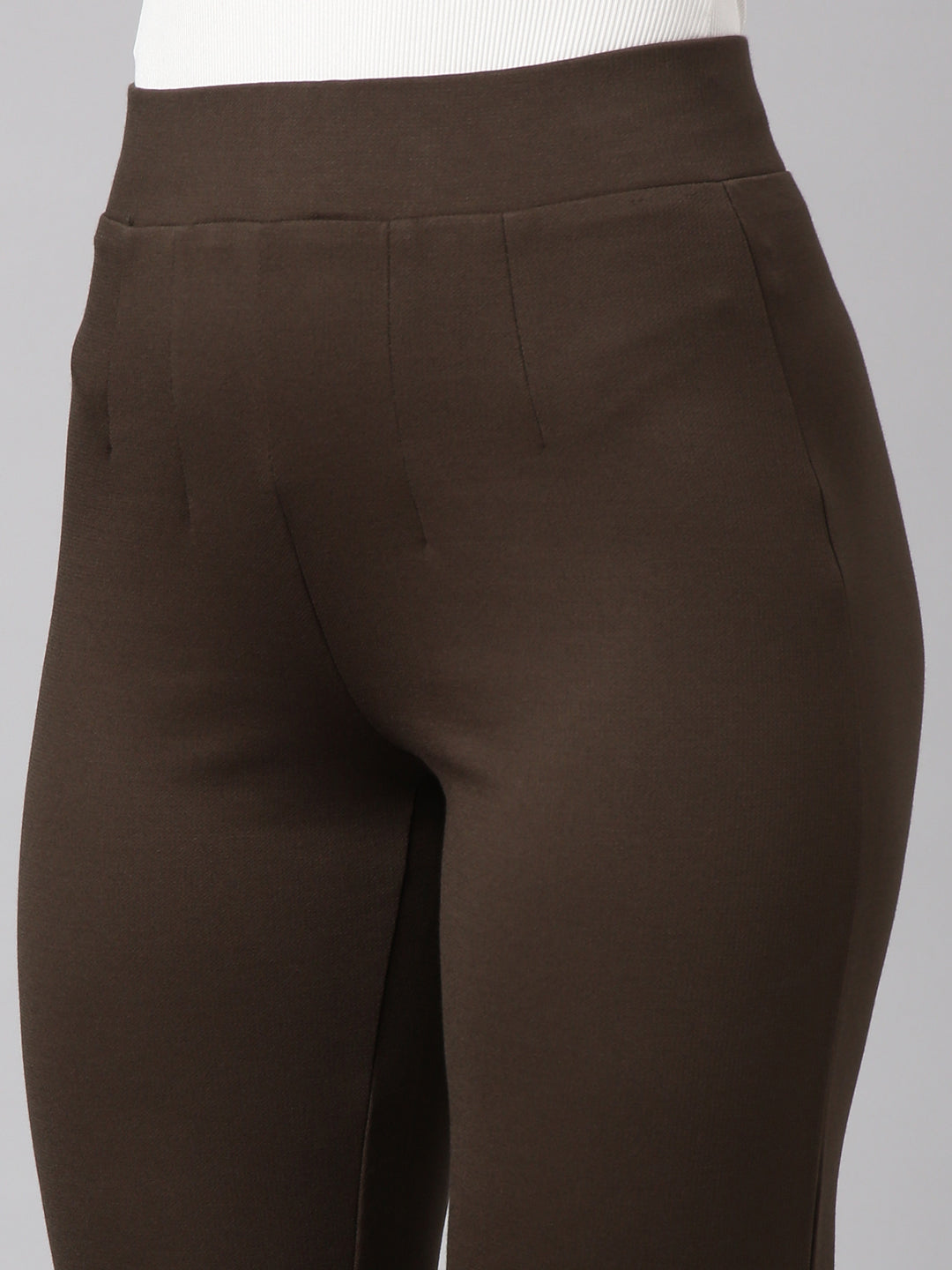 Women Self Design Olive Regular Trousers