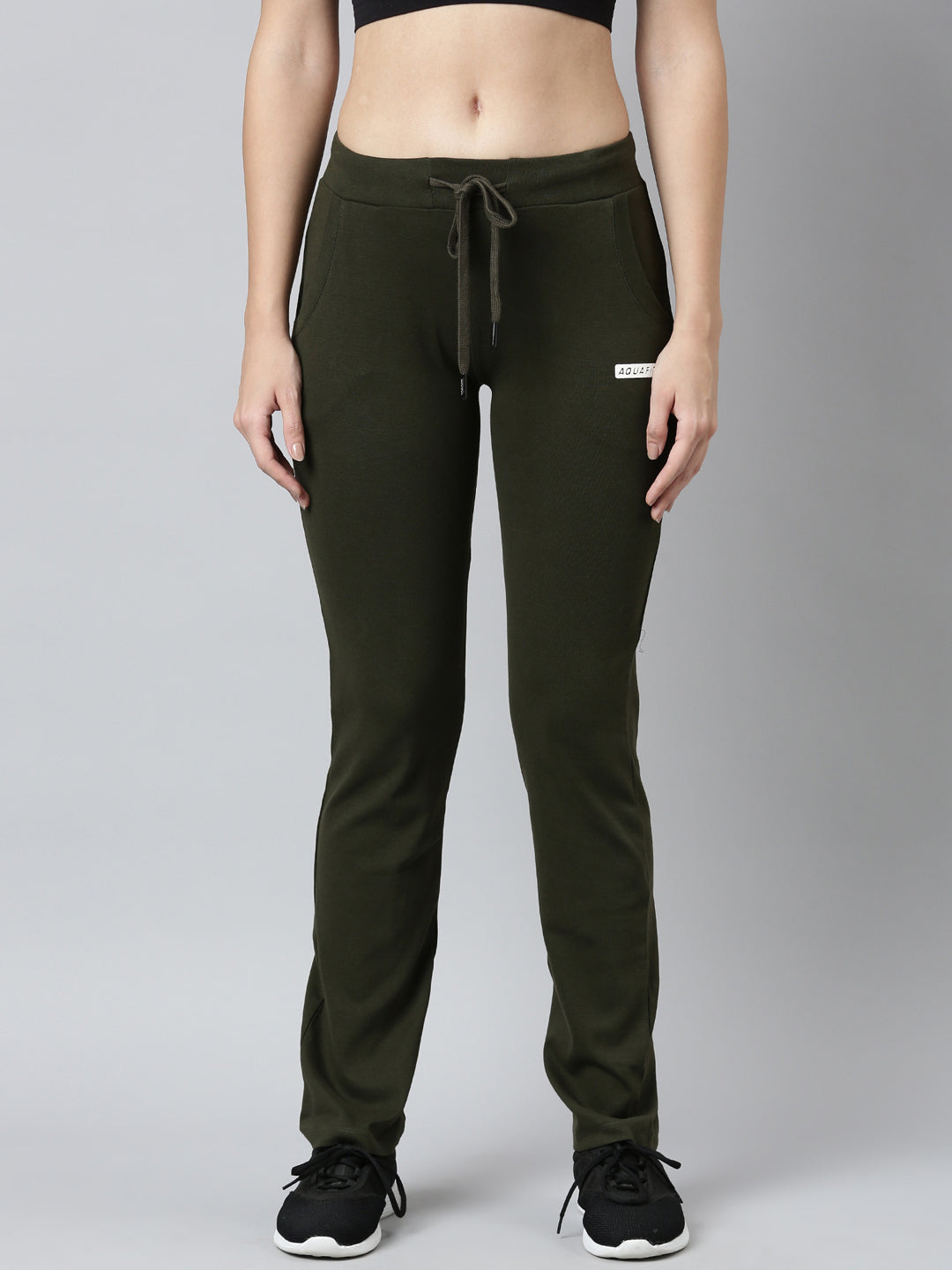 Women Solid Slim Fit Olive Track Pant
