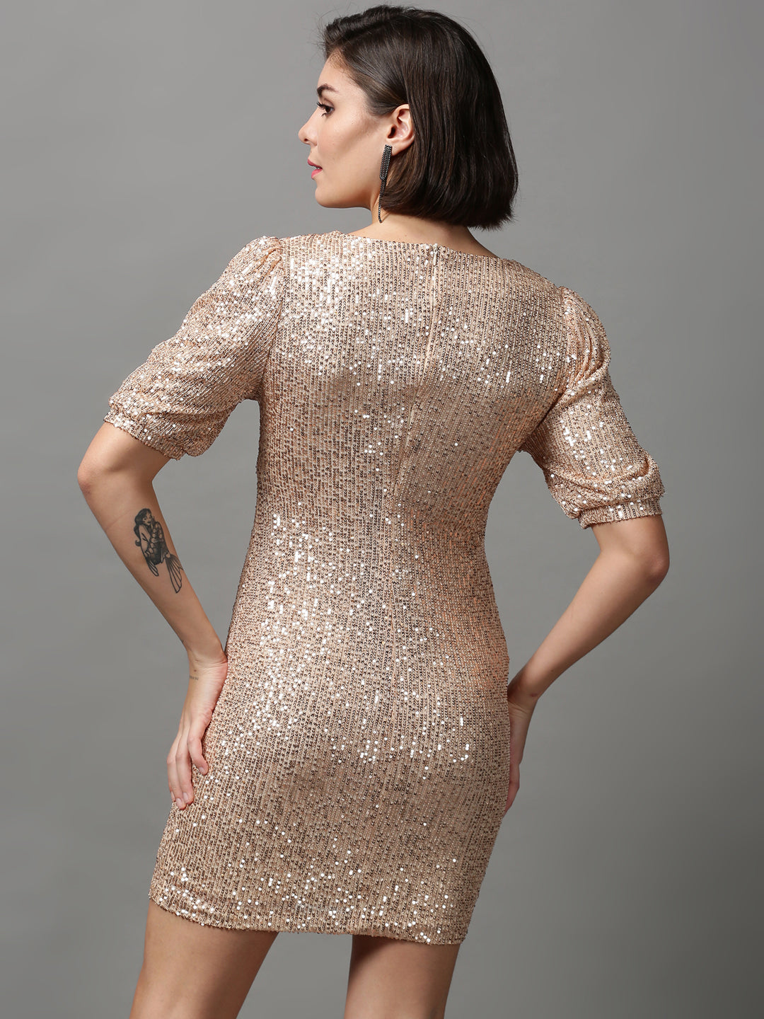 Women's Rose Gold Solid Bodycon Dress