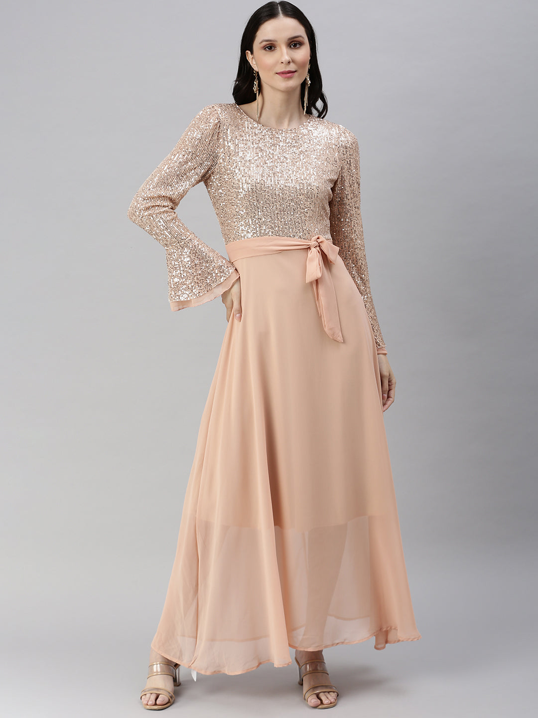 Women's Embellished Peach Dress
