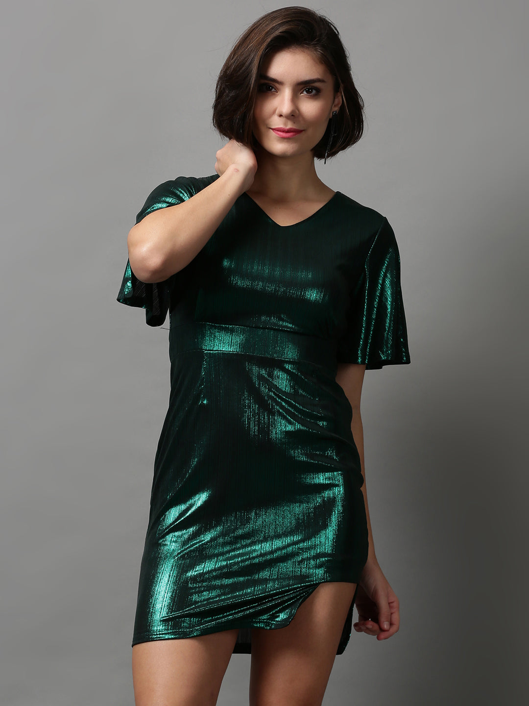 Women's Green Solid Sheath Dress