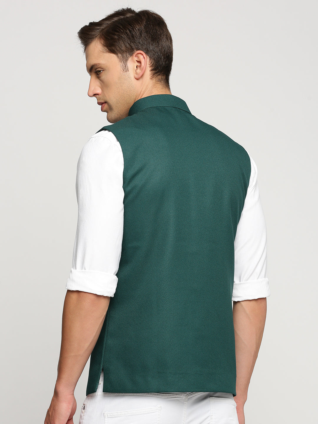 Men Green Mandarin Collar Solid Nehru Jacket
