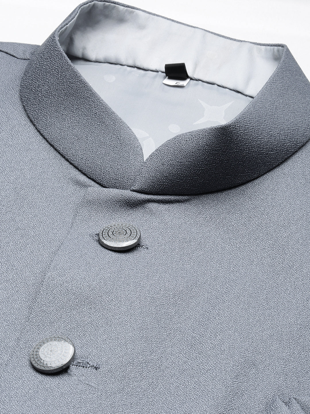 Men Grey Mandarin Collar Solid Nehru Jacket