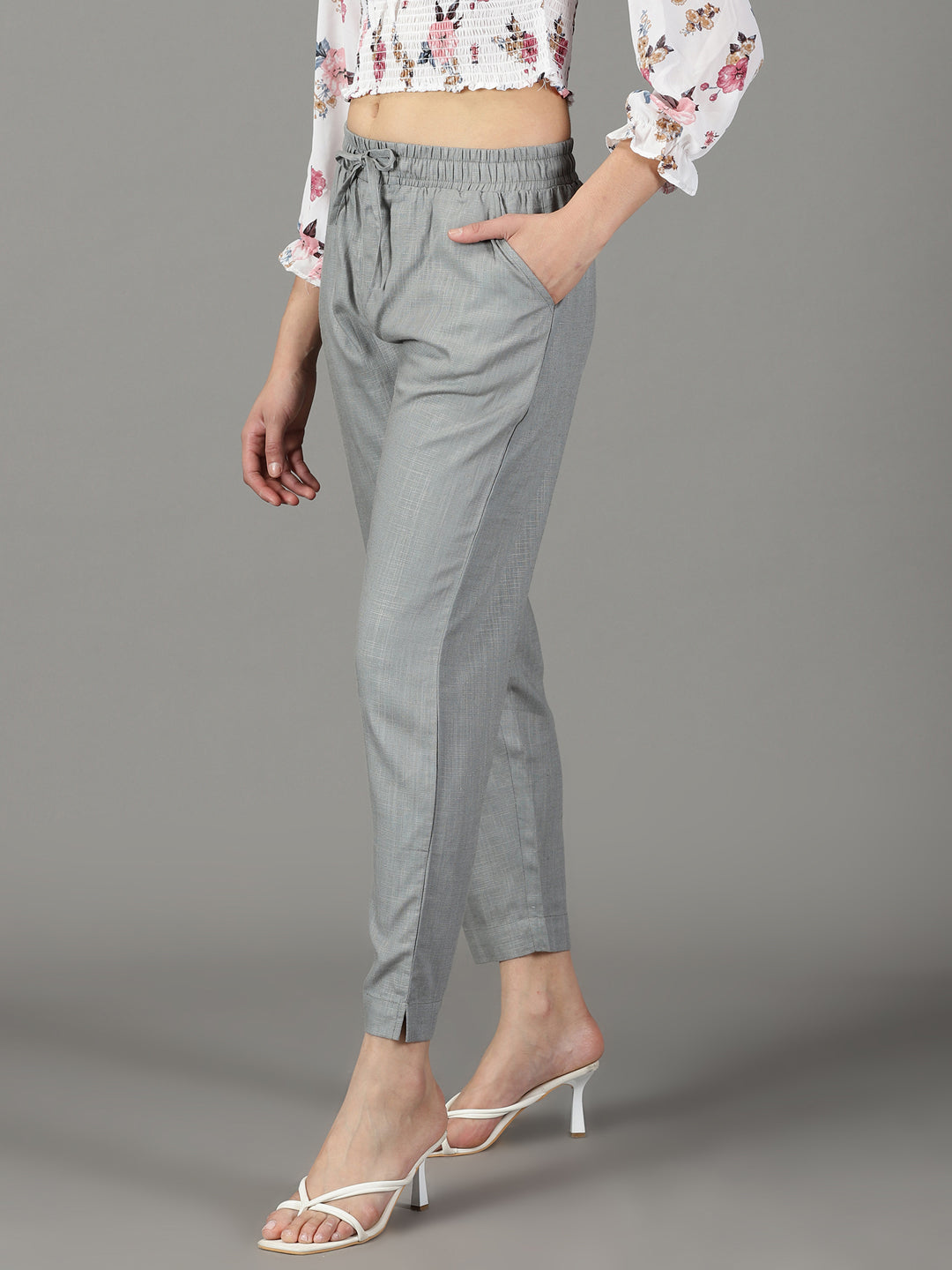 Women's Grey Solid Cigarette Trouser