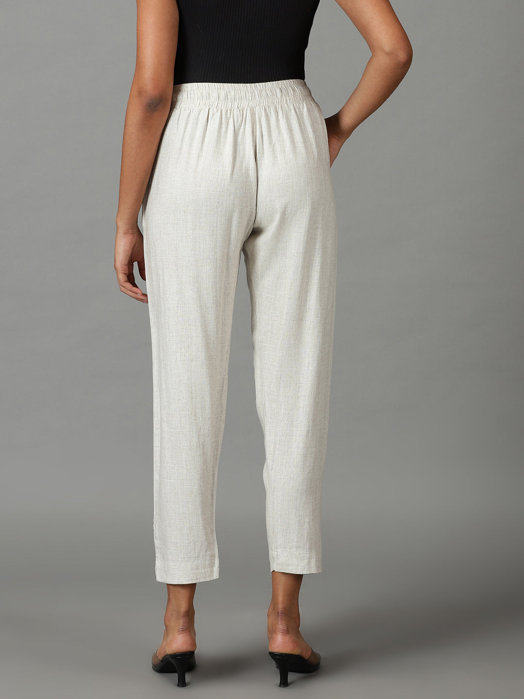 Women's Beige Solid Cigarette Trouser