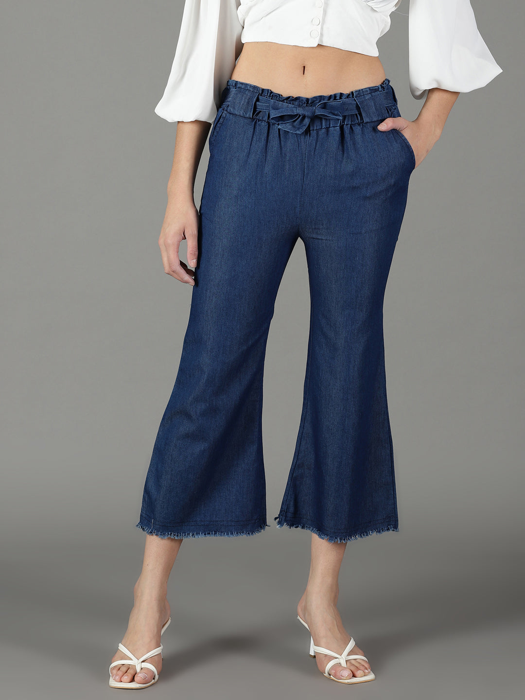 Women's Navy Blue Solid Trouser