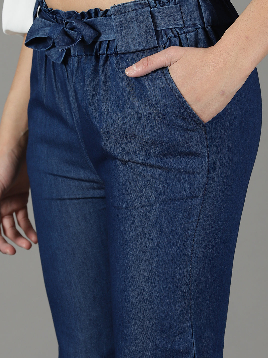 Women's Navy Blue Solid Trouser