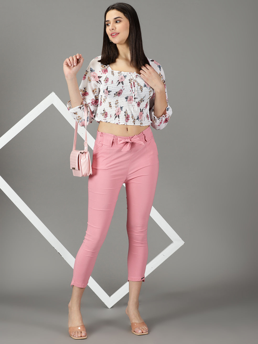 Women's Pink Solid Cigarette Trouser