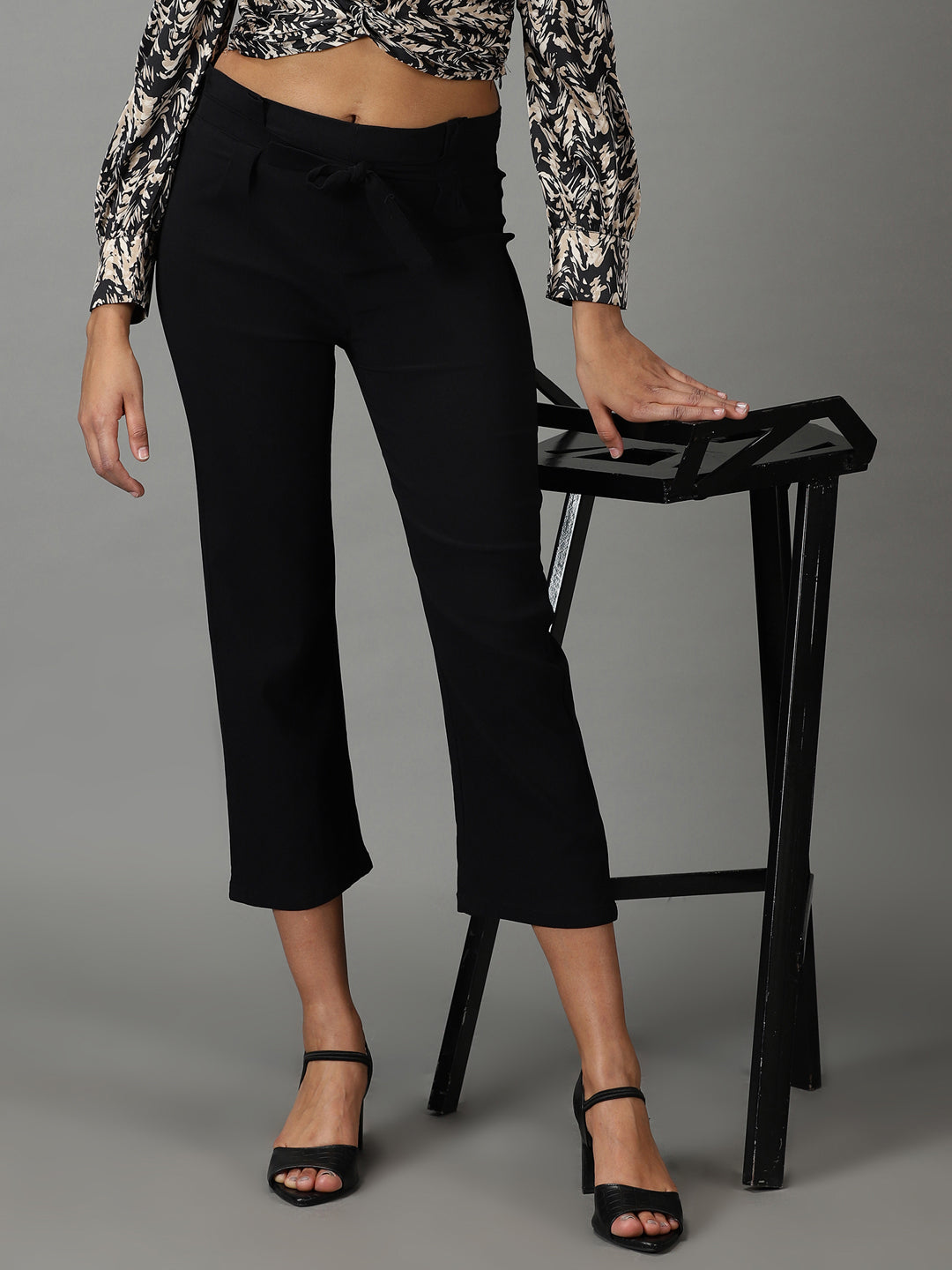 Women's Black Solid Trouser