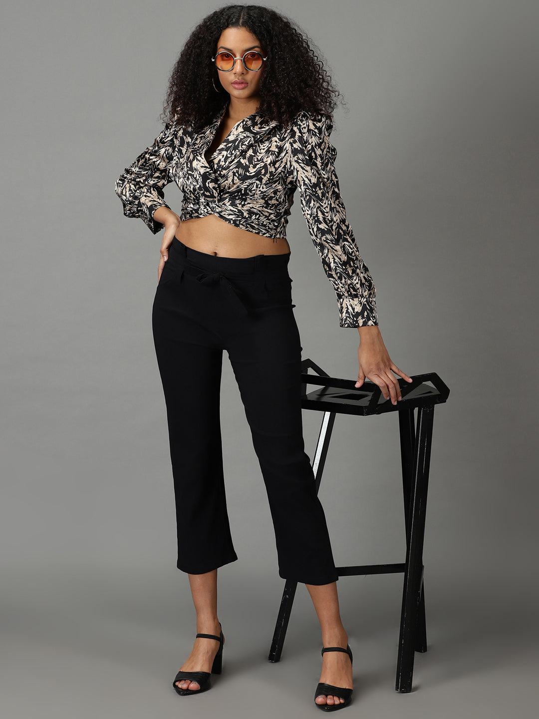 Women's Black Solid Trouser