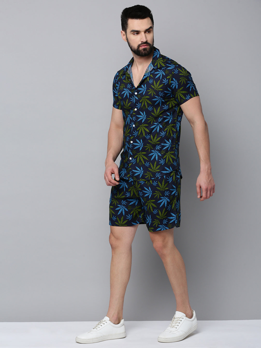 Men Navy Printed Casual Co-Ord Set