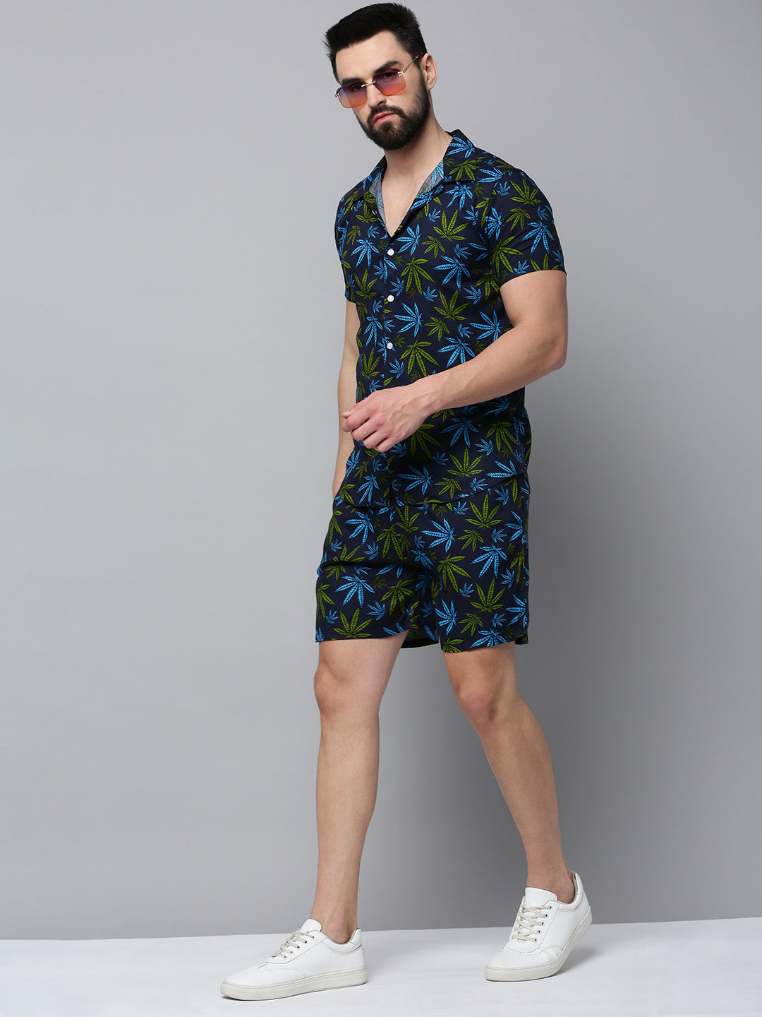 Men Navy Printed Casual Co-Ord Set