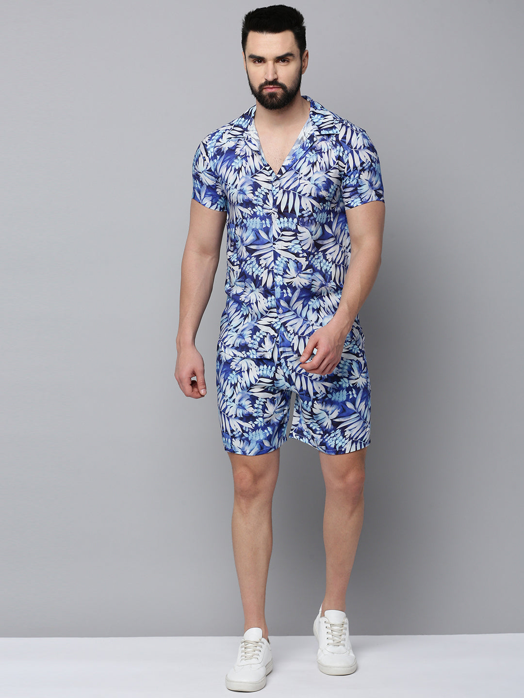 Men Blue Printed Casual Co-Ord Set