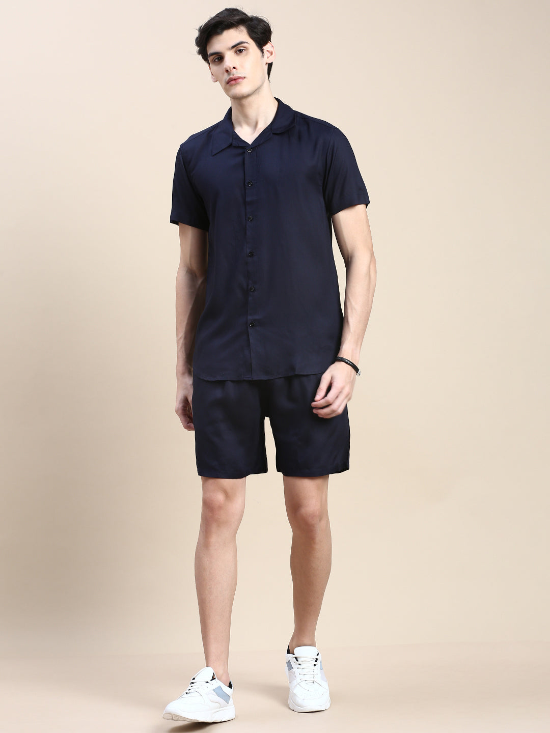 Men Navy Solid Casual Co ord Set