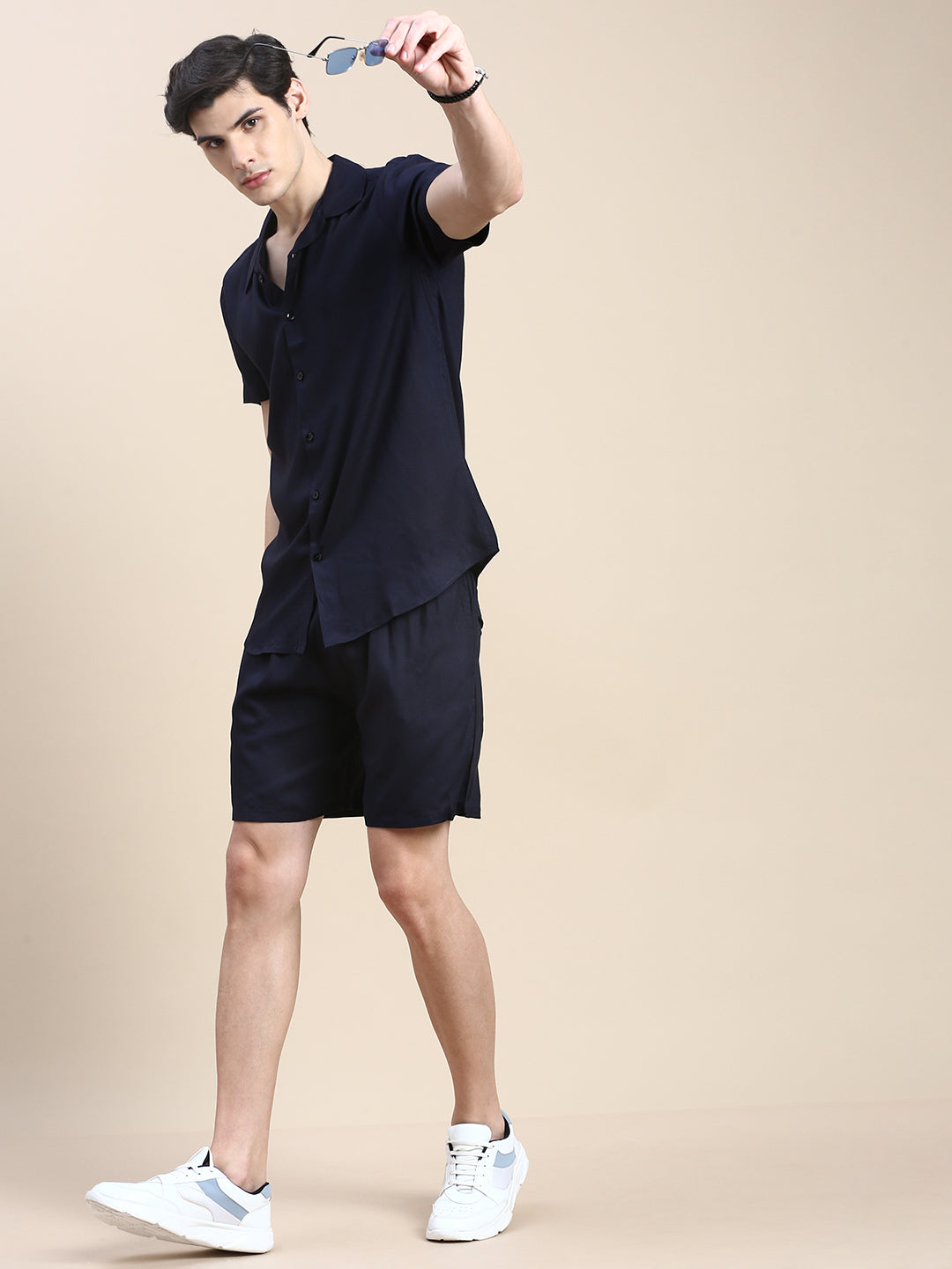 Men Navy Solid Casual Co ord Set