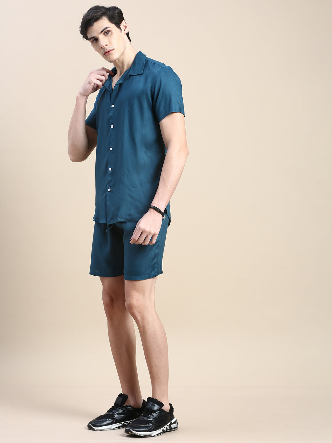 Men Teal Solid Casual Co ord Set