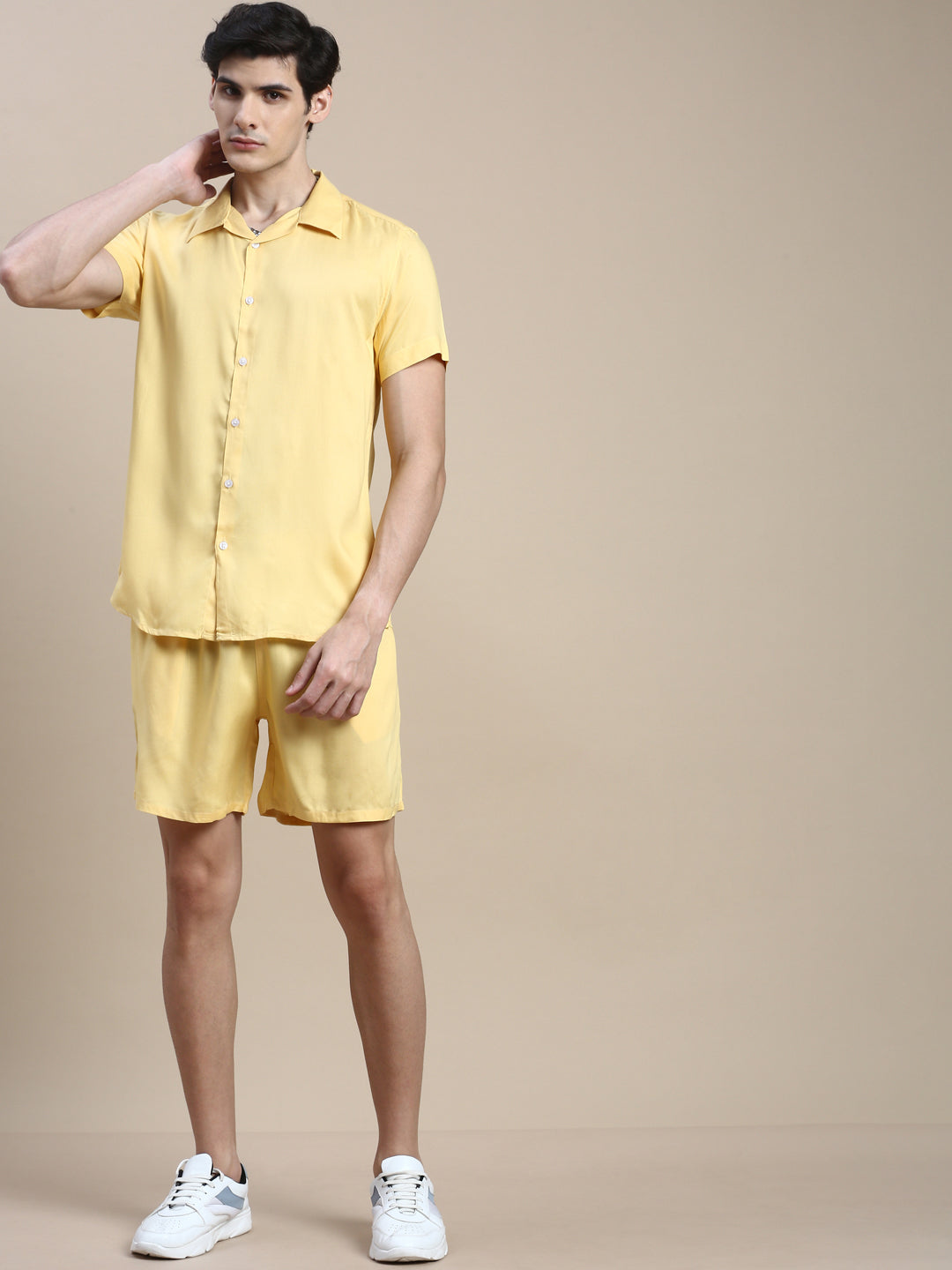 Men Yellow Solid Casual Co ord Set