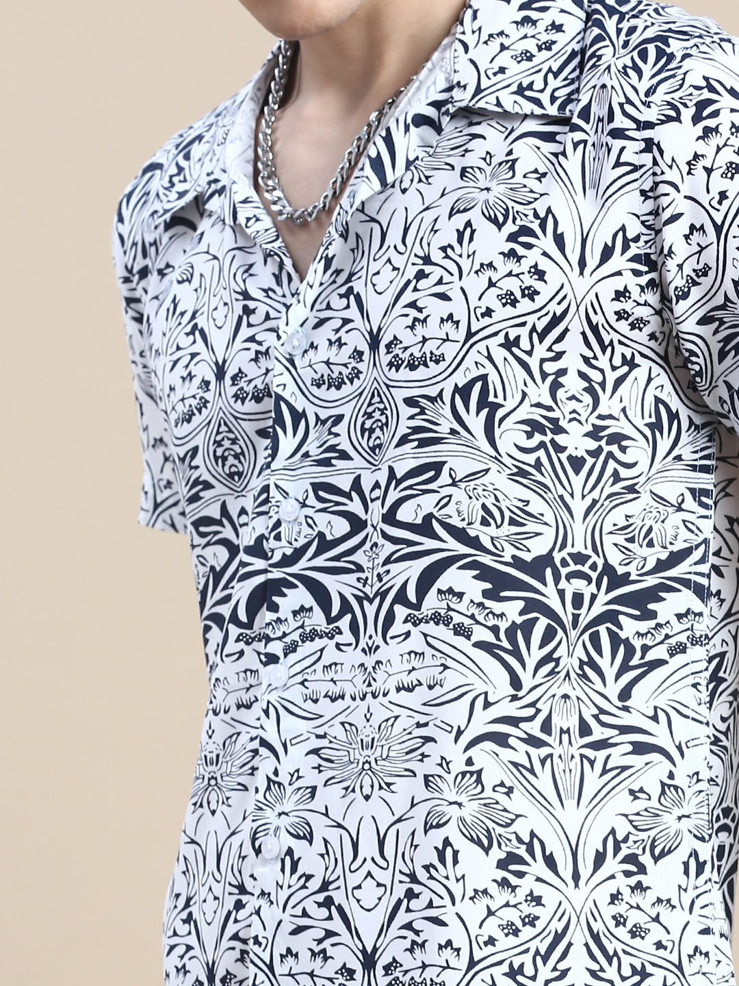 Men White Printed Casual Co ord Set
