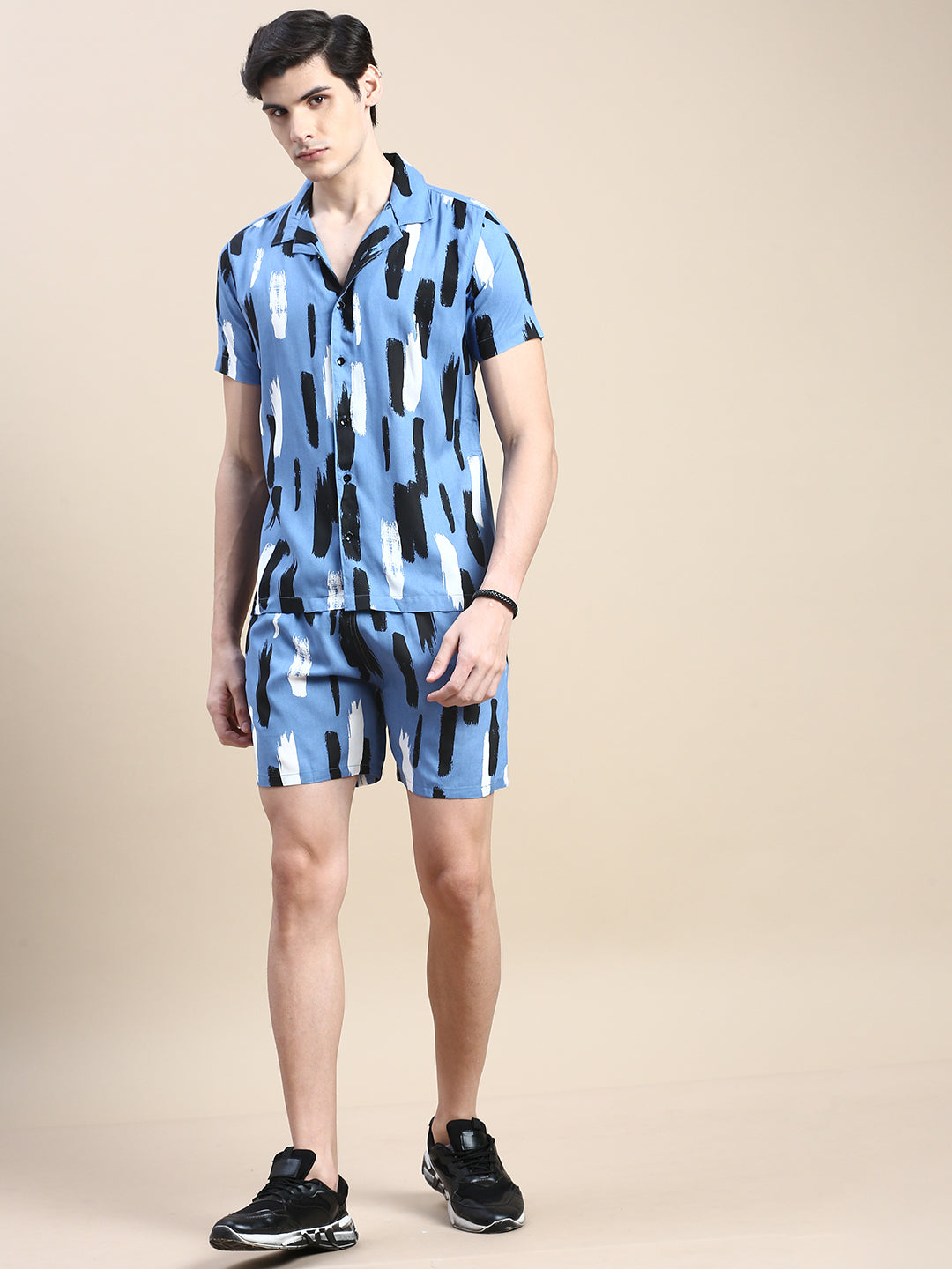 Men Blue Printed Casual Co ord Set