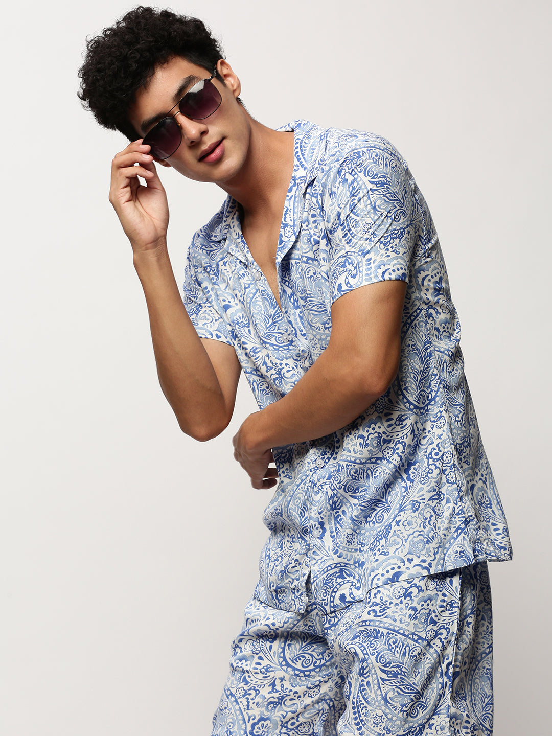 Men White Printed Casual Co ords