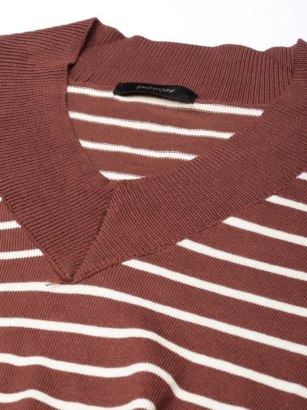 Women Brown Horizontal Stripes Fitted Top